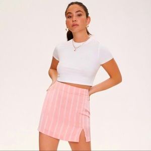 Silky Side Slit Stripe Mini Skirt